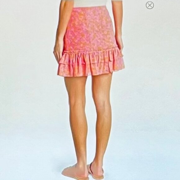 Likely Nori Floral Print Ruffled Mini Skirt in Orange/Pink (10) New With Tags - Picture 2 of 12
